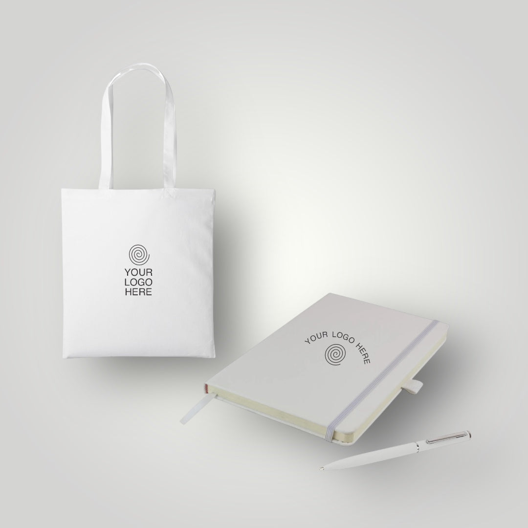 Branded value bundle – A5 notebook, ballpen and tote bag – corporate gift set – Last Minute Swag