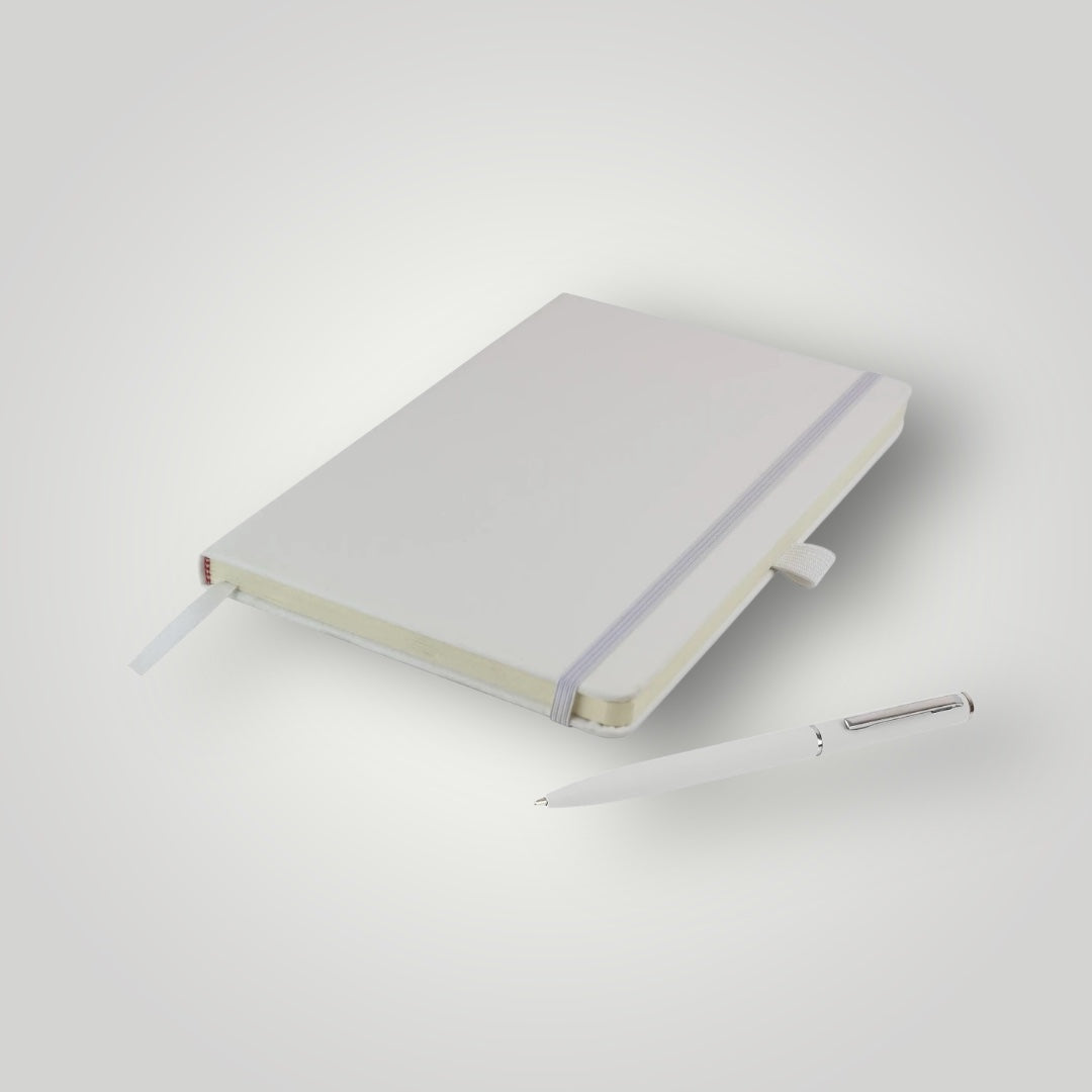 Branded A5 notebook and ballpen set – logo printed corporate gift – Last Minute Swag