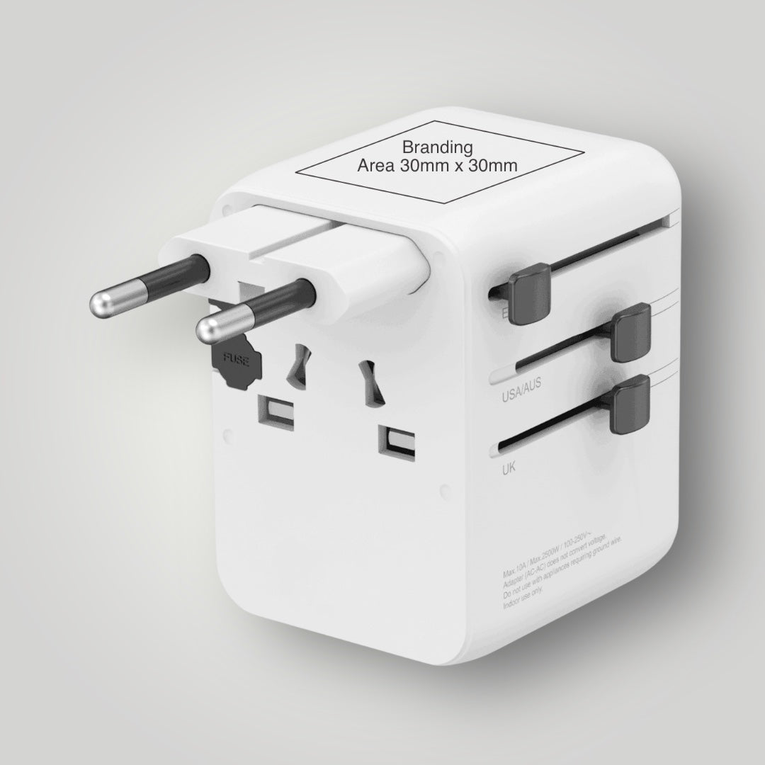 GAN 70W travel adapter product shot – custom branded tech accessory – corporate gifts UK