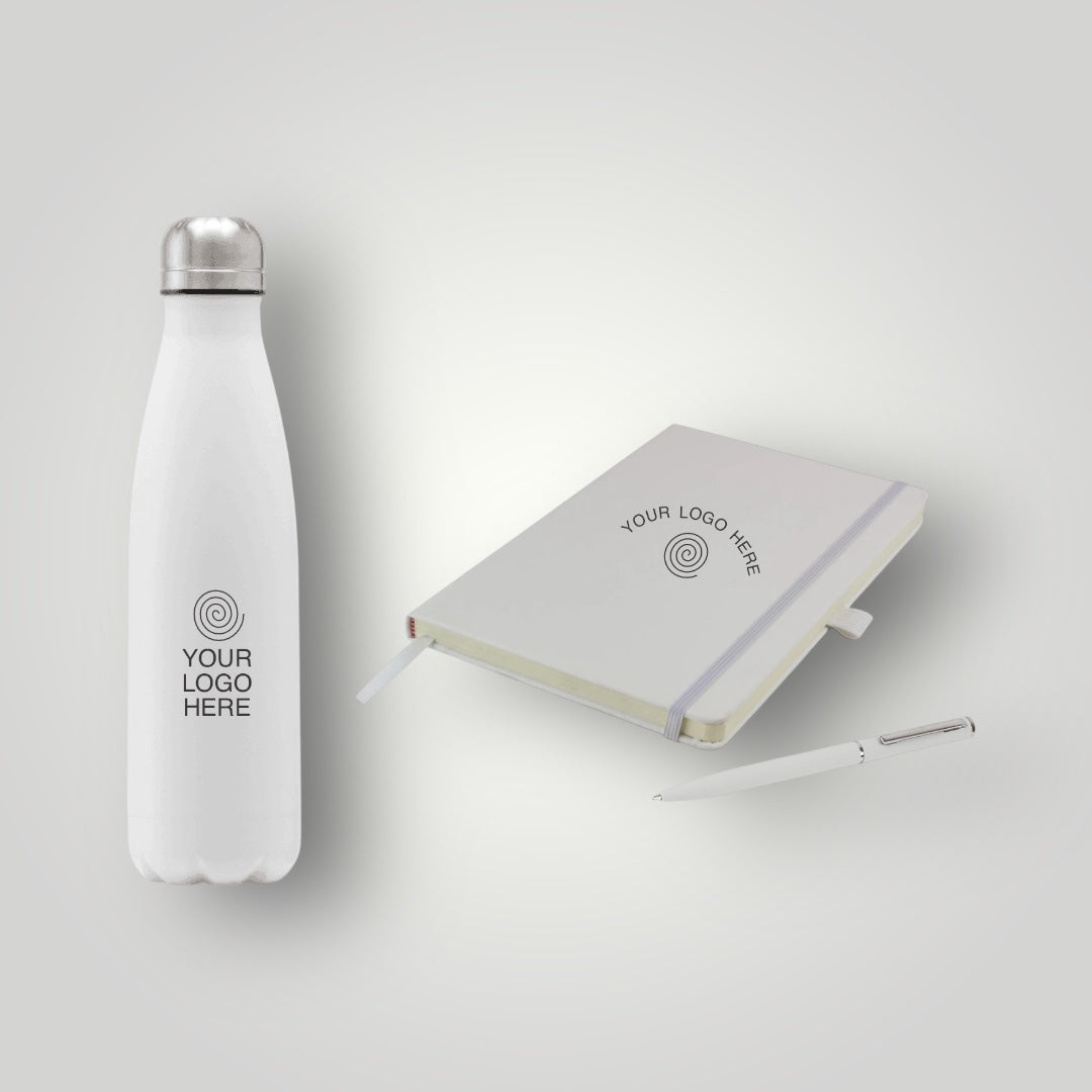 Branded value bundle – A5 notebook, ballpen and insulated bottle – corporate gift set – Last Minute Swag