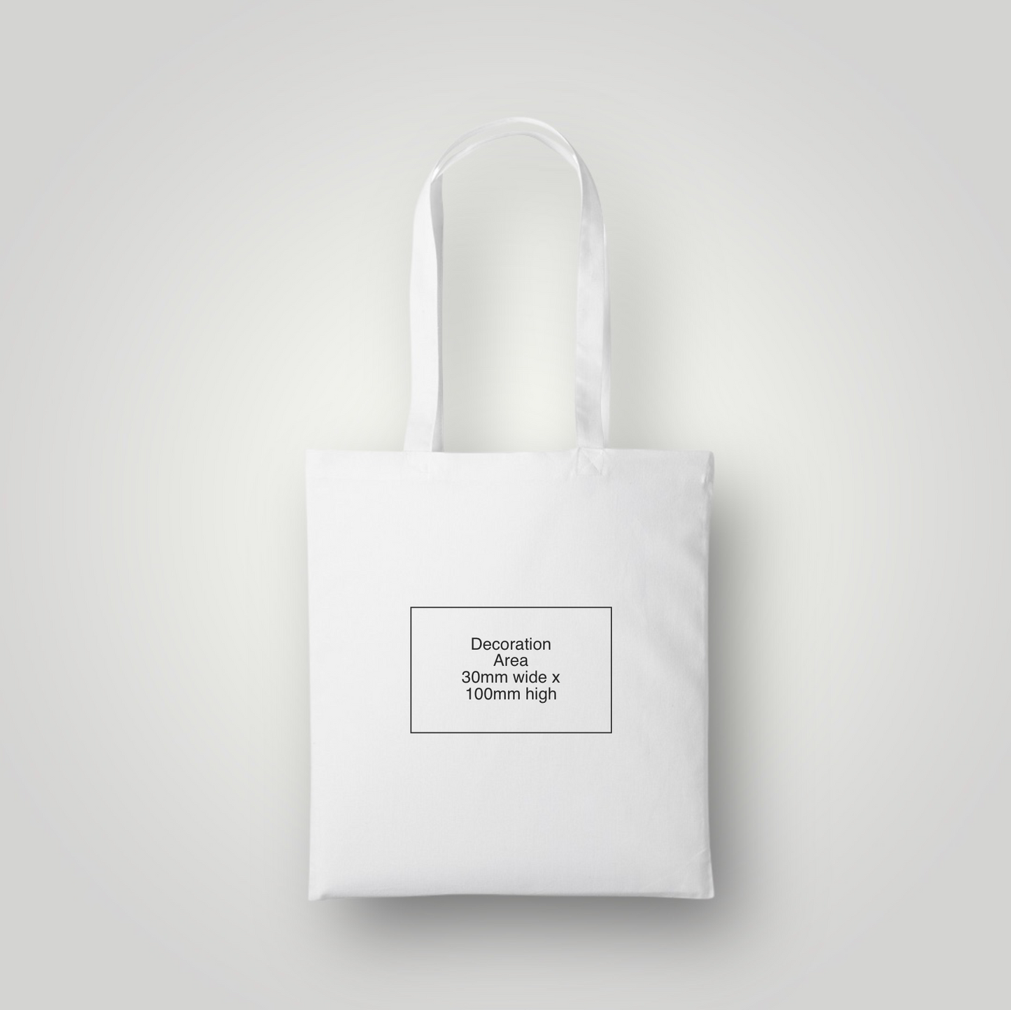 White cotton tote bag with dimensions – custom logo print – branded promotional merchandise UK